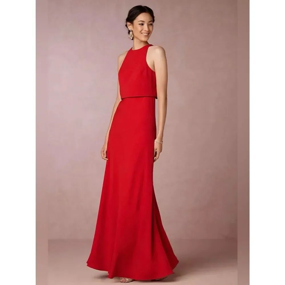 Jill Stuart Red Crepe Halter Evening Gown - Women’s Size 2